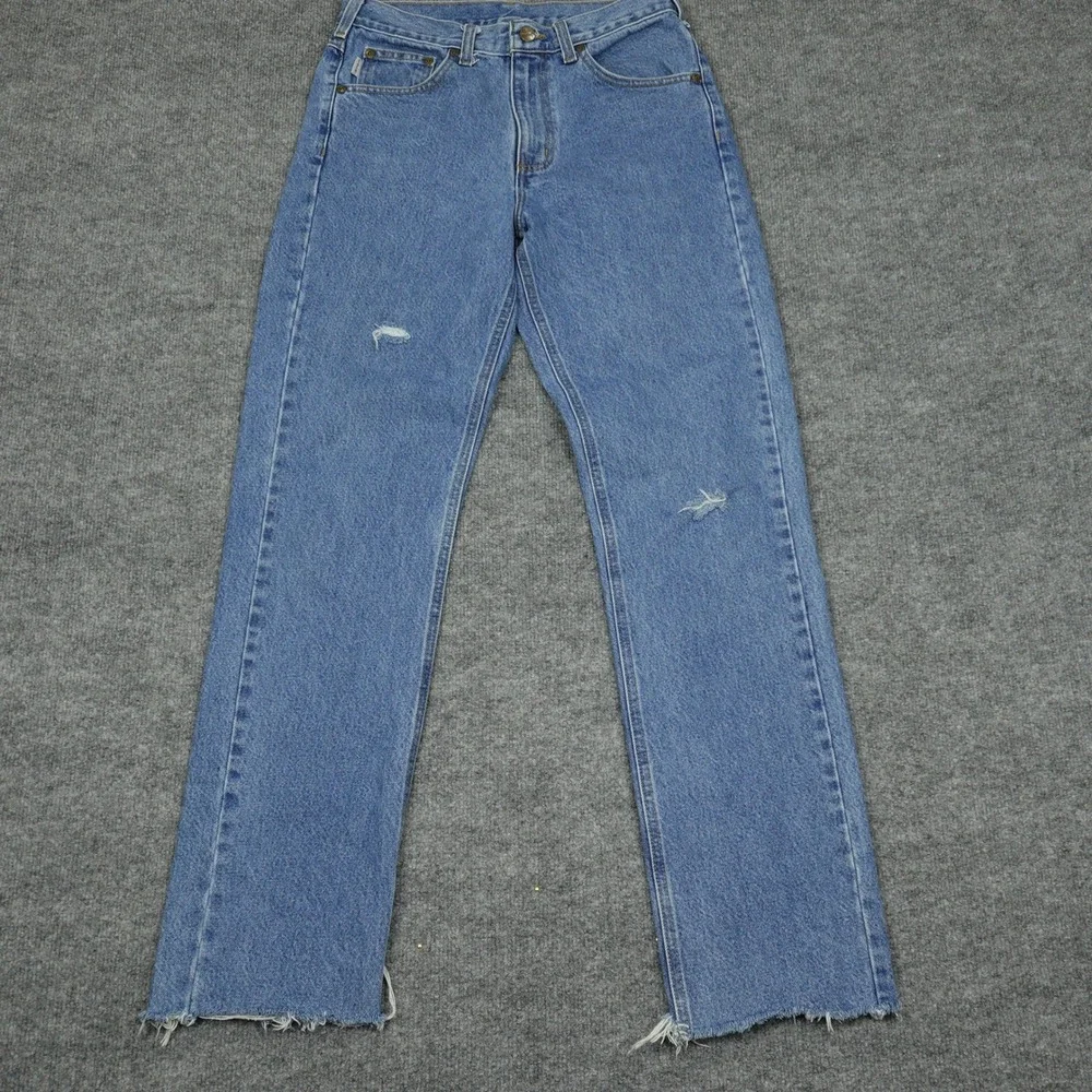 Carhartt Jeans Mens 30x32 Blue B18-STW Straight Leg Distressed Frayed Workwear